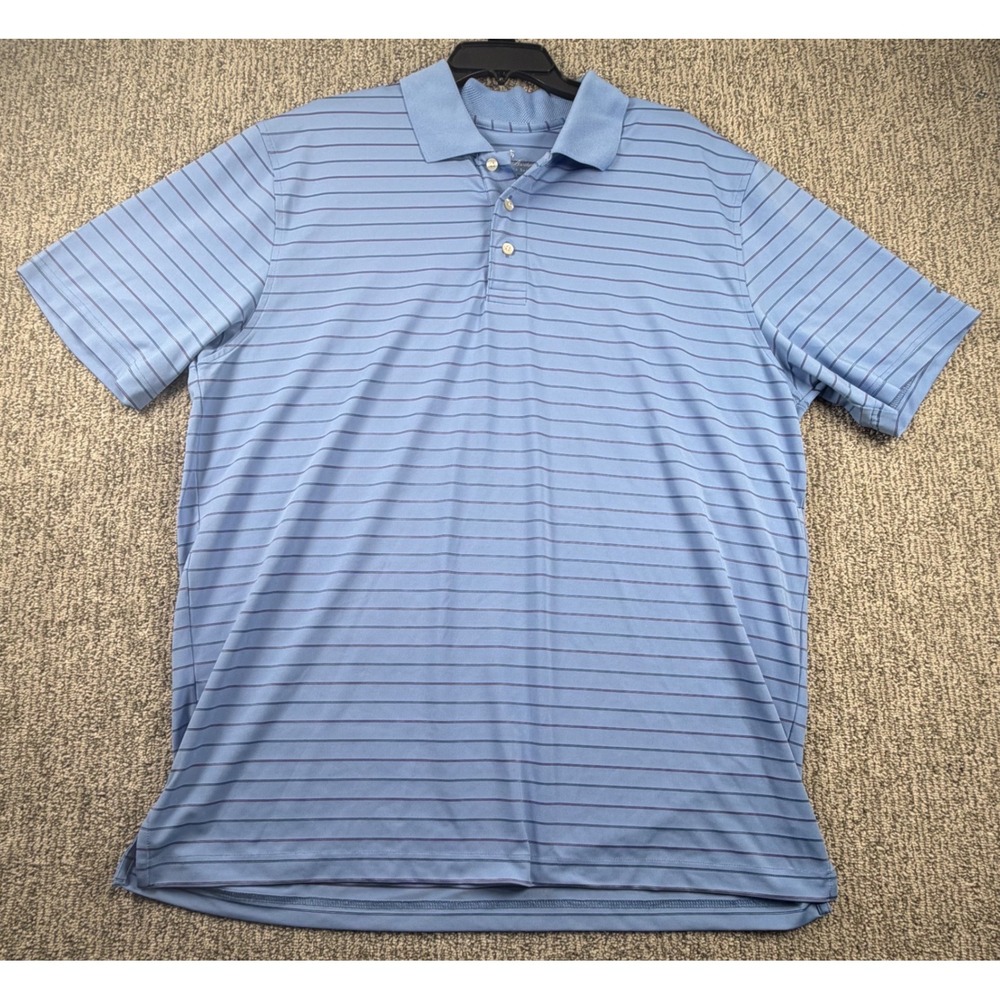 Brooks Brothers Polo Shirt Mens XL Blue Striped Performance Series Short Sleeve